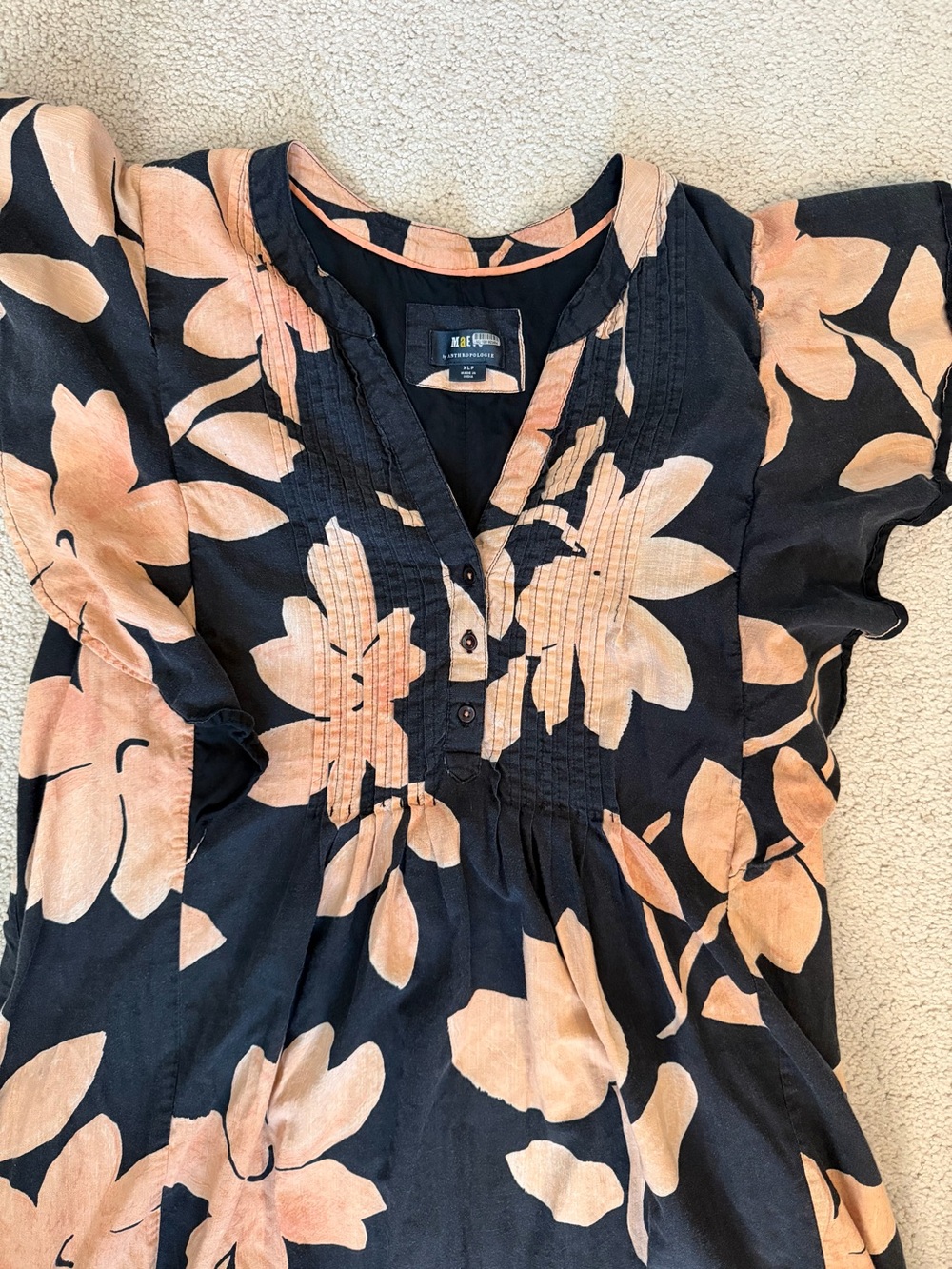 Anthropologie Maeve Floral Flounce Maxi Dress - Black & Peach - Picture 3 of 6